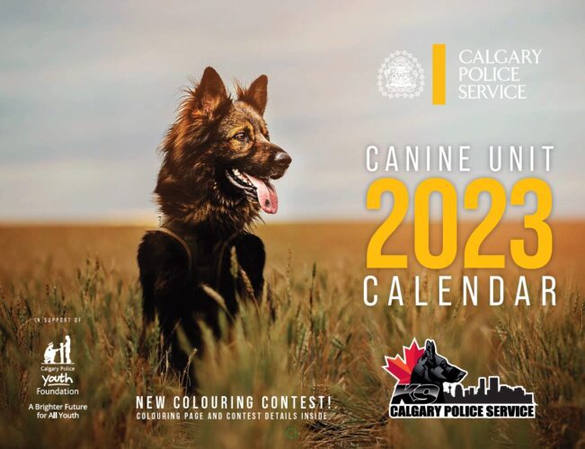 Front cover of the 2023 Calgary canine unit calendar